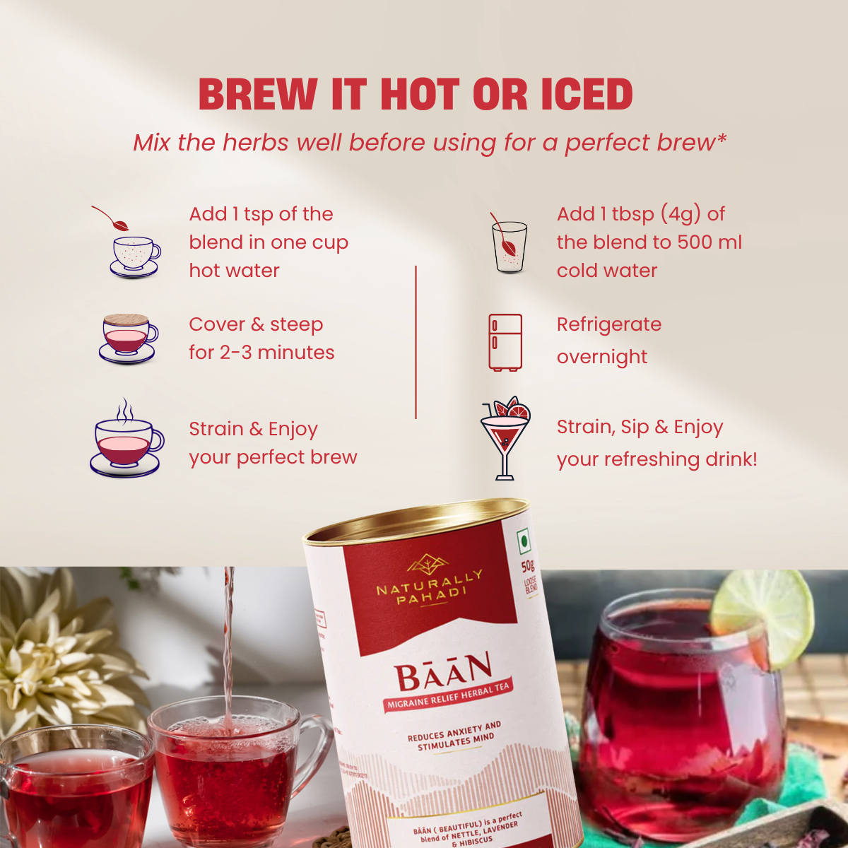 Baan Herbal Tea - Anxiety and Migraine Relief Tea (50g)