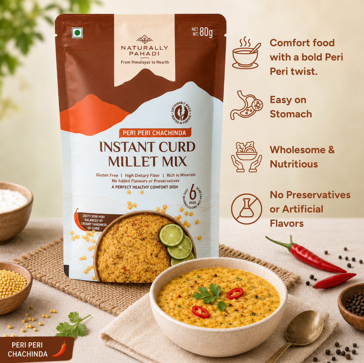 Instant Barnyard Curd Millet Porridge Mix- Peri Peri (80g)