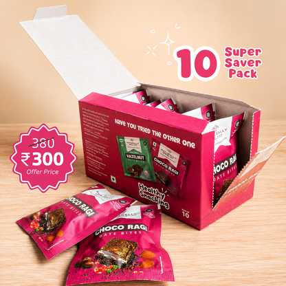 Choco Ragi Date Bites | Healthy Snack with Protein & Fiber (Super Saver Pack of 10)