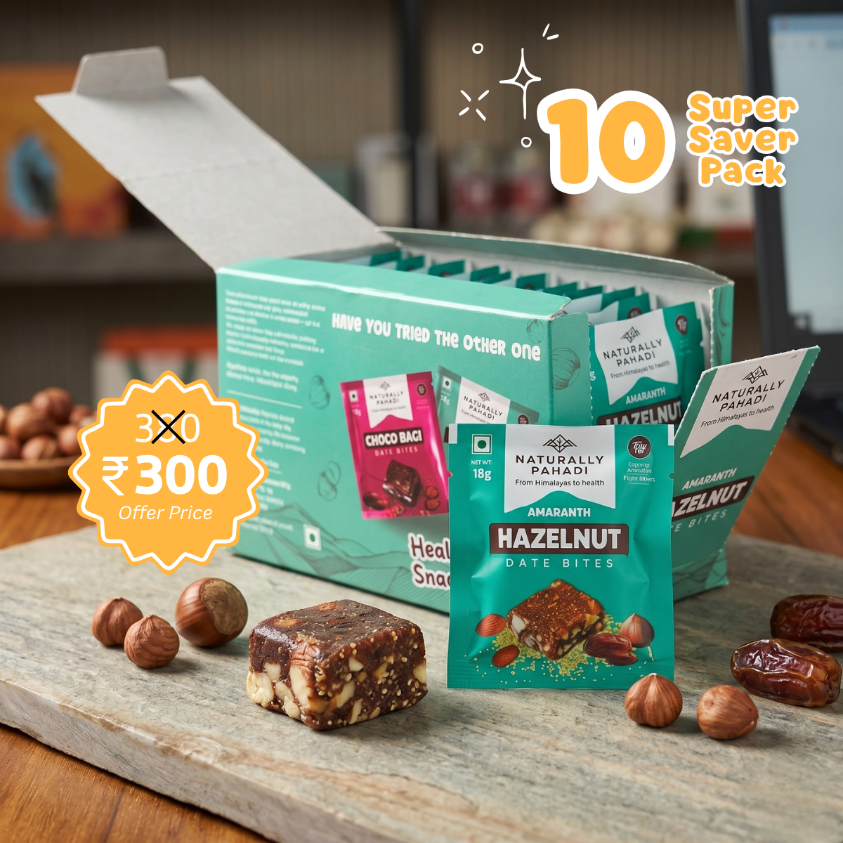 Hazelnut Date Bites | Healthy Amaranth Protein Snack (Super Saver Pack of 10)