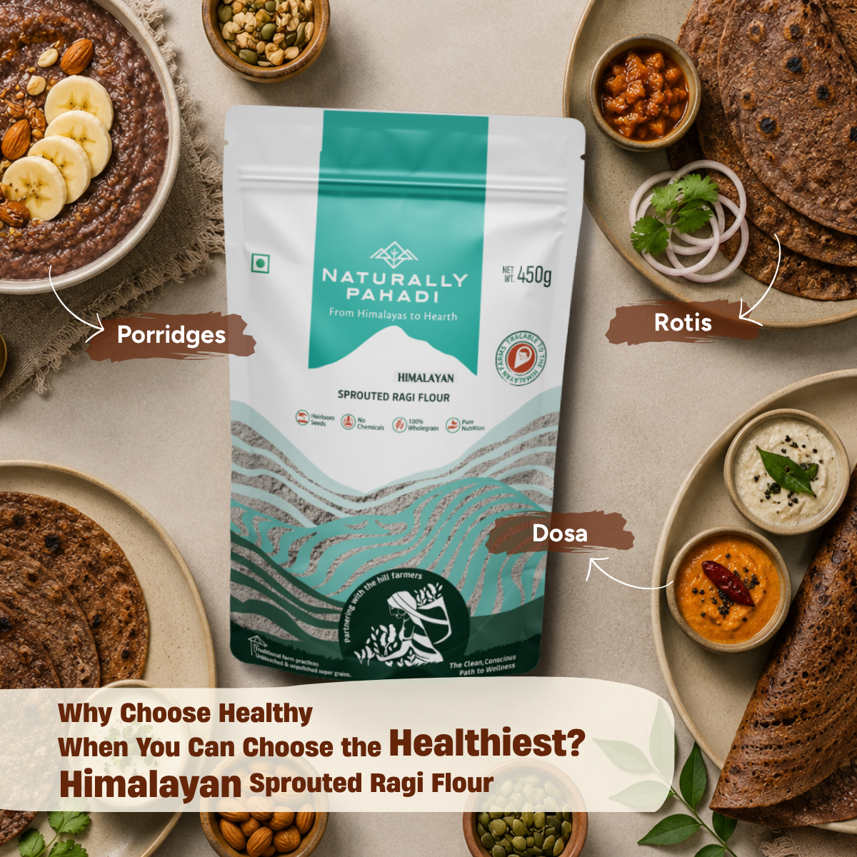 Himalayan Sprouted Ragi Flour (Ragi Atta) 450g