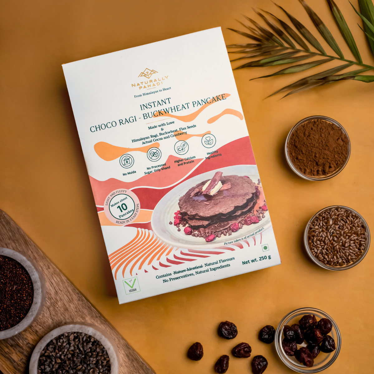 Instant Choco Ragi Buckwheat Pancake made with cranberry and almond flour 