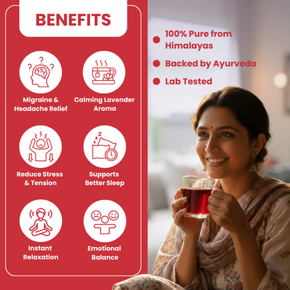 Baan herbal tea benefits for migraine relief, stress reduction, emotional balance, relaxation, and better sleep