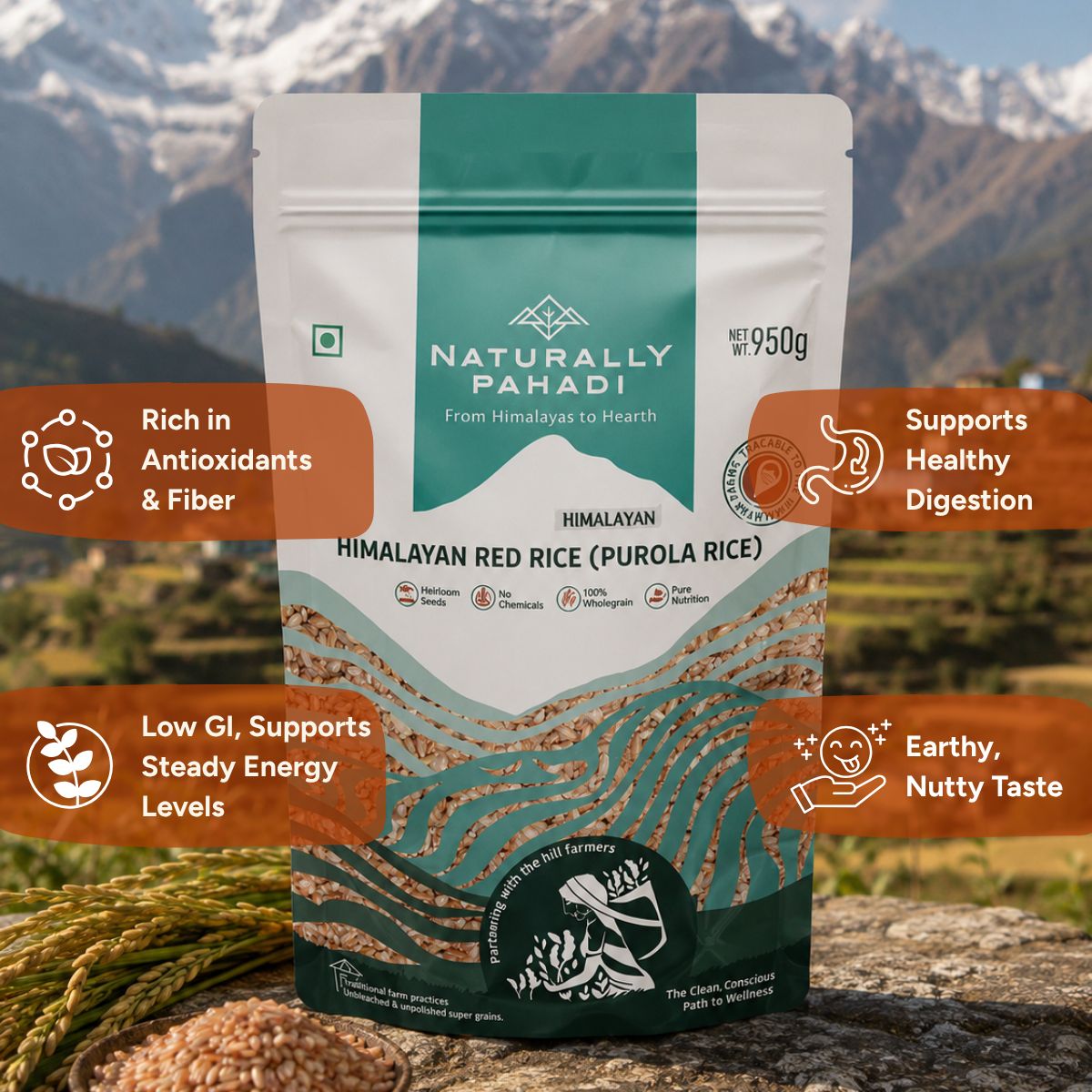 Himalayan Red Rice (Purola Laal Chawal- 950g)