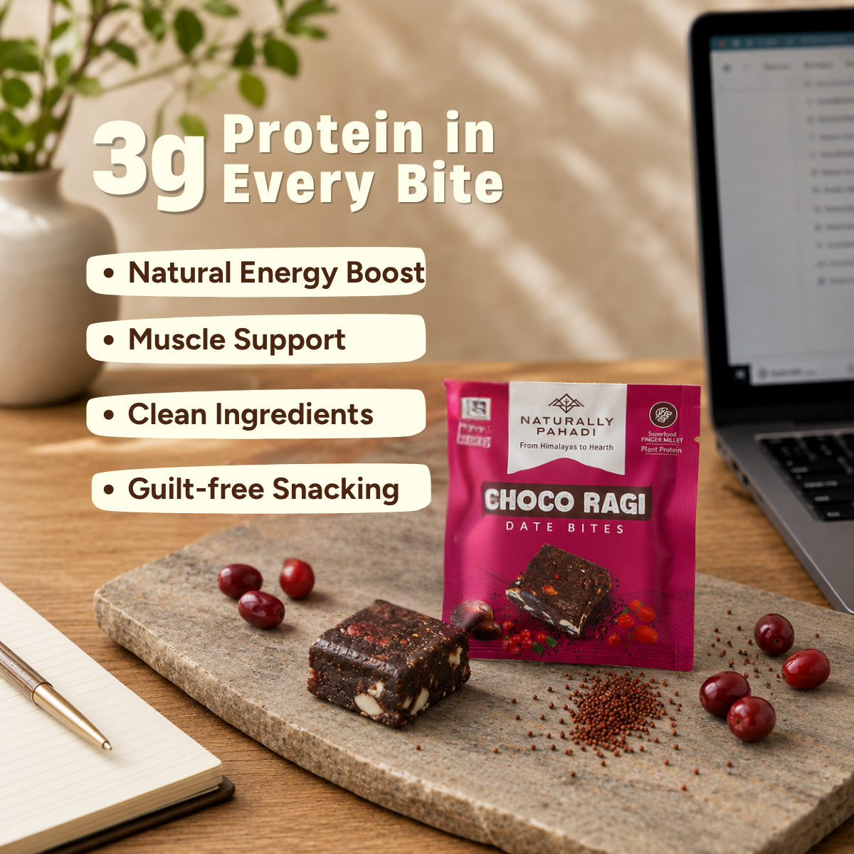 Choco Ragi Date Bites | Healthy Snack with Protein & Fiber (Super Saver Pack of 10)