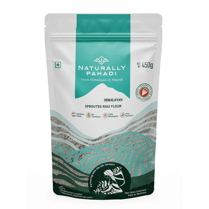 Naturally Pahadi Himalayan Sprouted Ragi Flour (Ragi Atta) 400g front product packaging