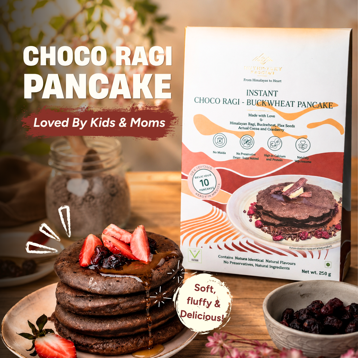 Instant Choco Cranberry Ragi Millet Pancake (250g)