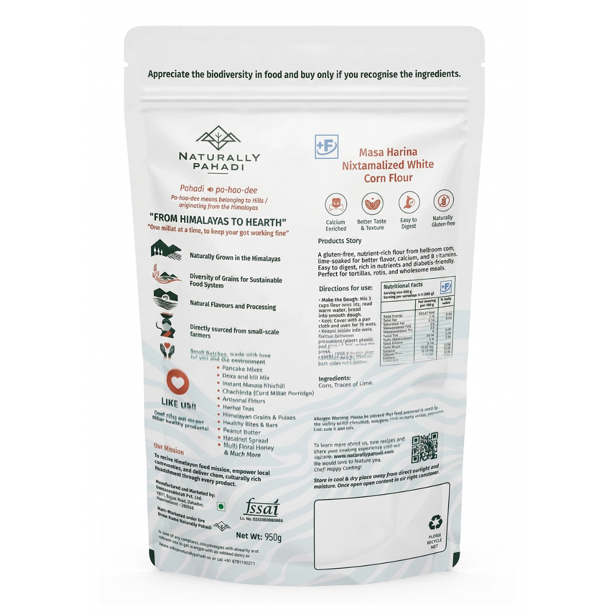 Masa Harina White Corn Flour nutrition facts, ingredients and product information label
