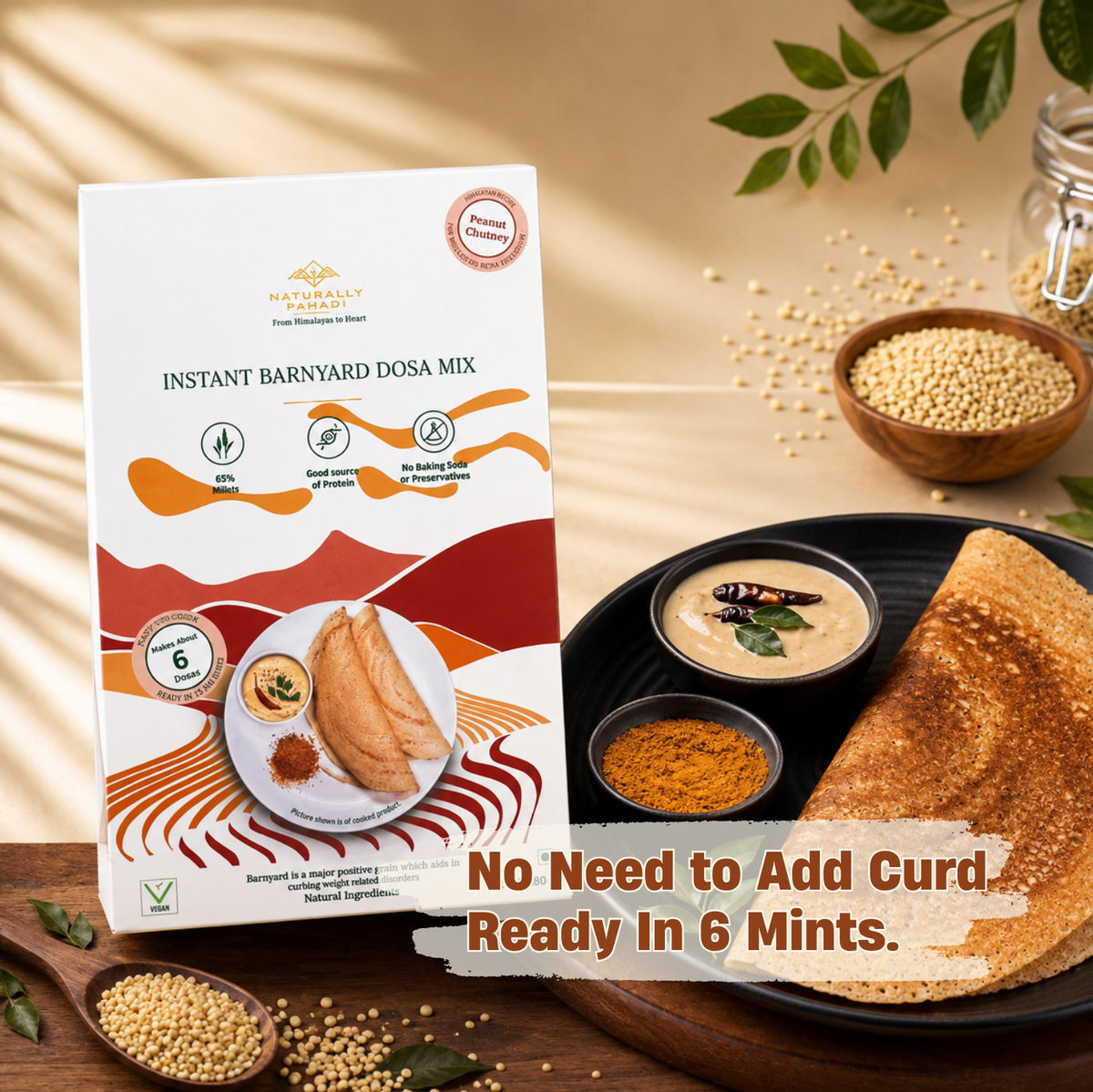 Instant Barnyard Millet Dosa with Podi and Peanut Chutney (310g)