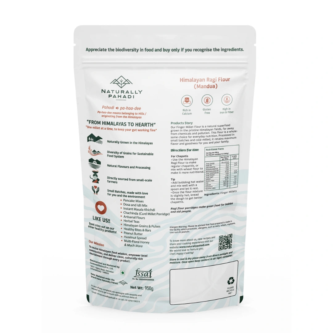 Ragi Flour nutrition facts, ingredients and product information label
